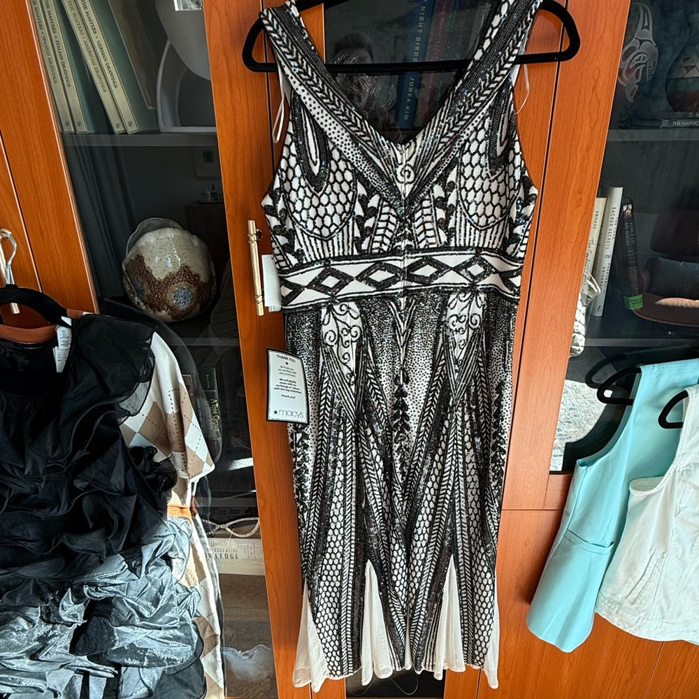Macy's Black and White Geometric Midi Dress
